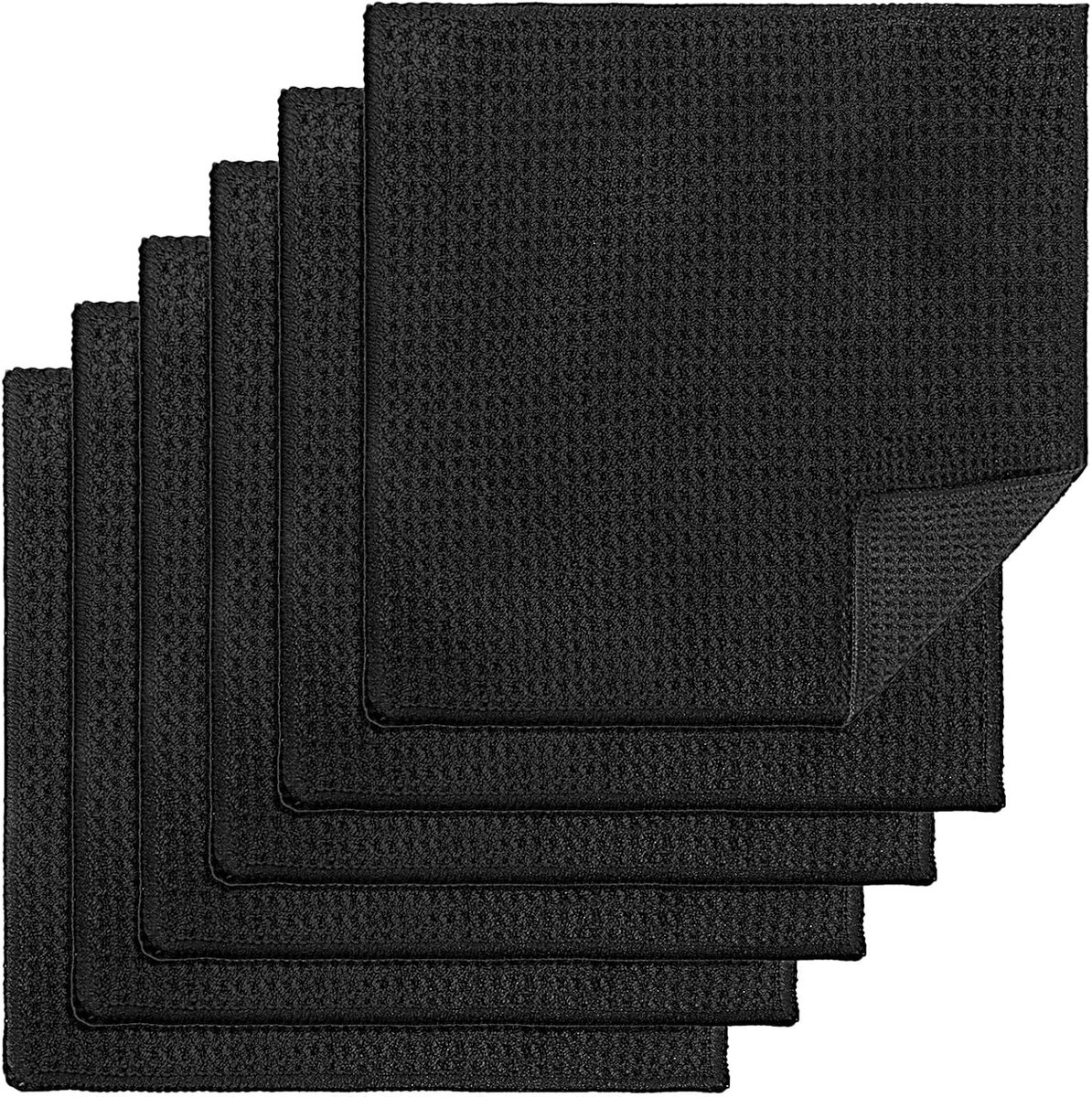 6 stuks washandjes, wasbaar, zwart, herbruikbaar, wafeldoeken van microvezel, wasbare vaatdoeken, washandjes voor keuken, raam, glas, badkamer