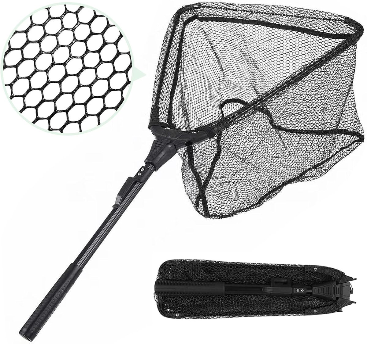 Schepnet Voor Vissen Met Rubber, Telescopisch Landingsnet 90 Cm, Opvouwbaar Net Voor Trout, Zalm, Karp, Bas En Catfish