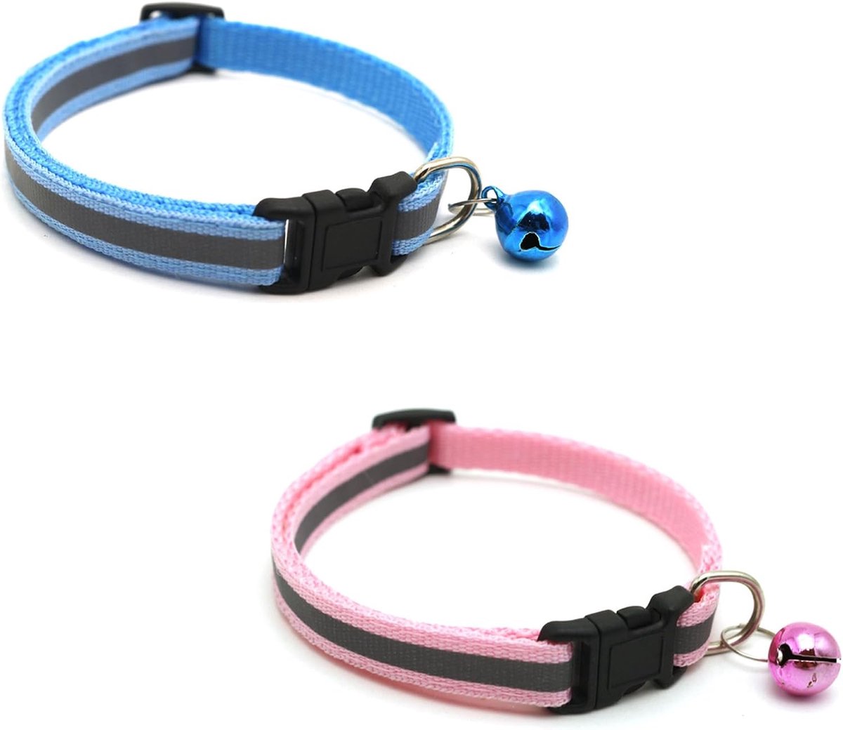 2 Stuks Leuke Reflecterende Katten Halsband met Bells - PinkBlue