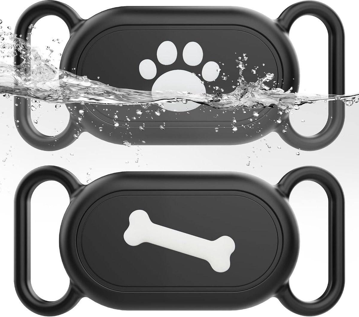 Houder (2 stuks) voor Galaxy Smarttag2, waterdichte siliconen hoes voor huisdier kat, anti-verloren krasbestendige beschermhoes accessoire voor Samsung Galaxy Smart tag2 (zwart/zwart)