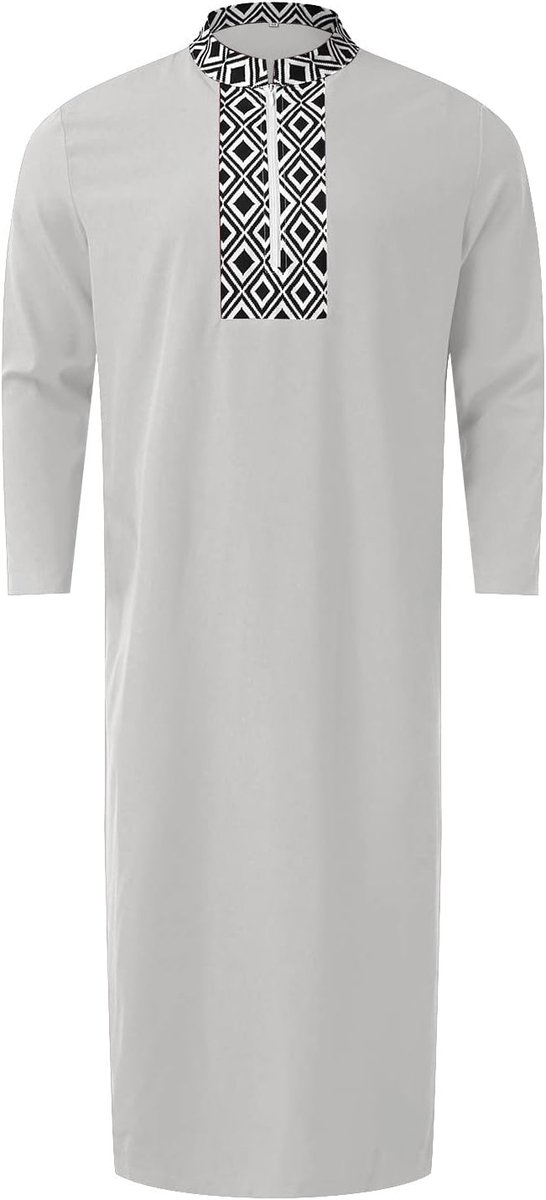 Thobe kaftan voor heren, moslim, islamitisch gewaad met lange mouwen, Arabisch, ademend, linnen mix, A19