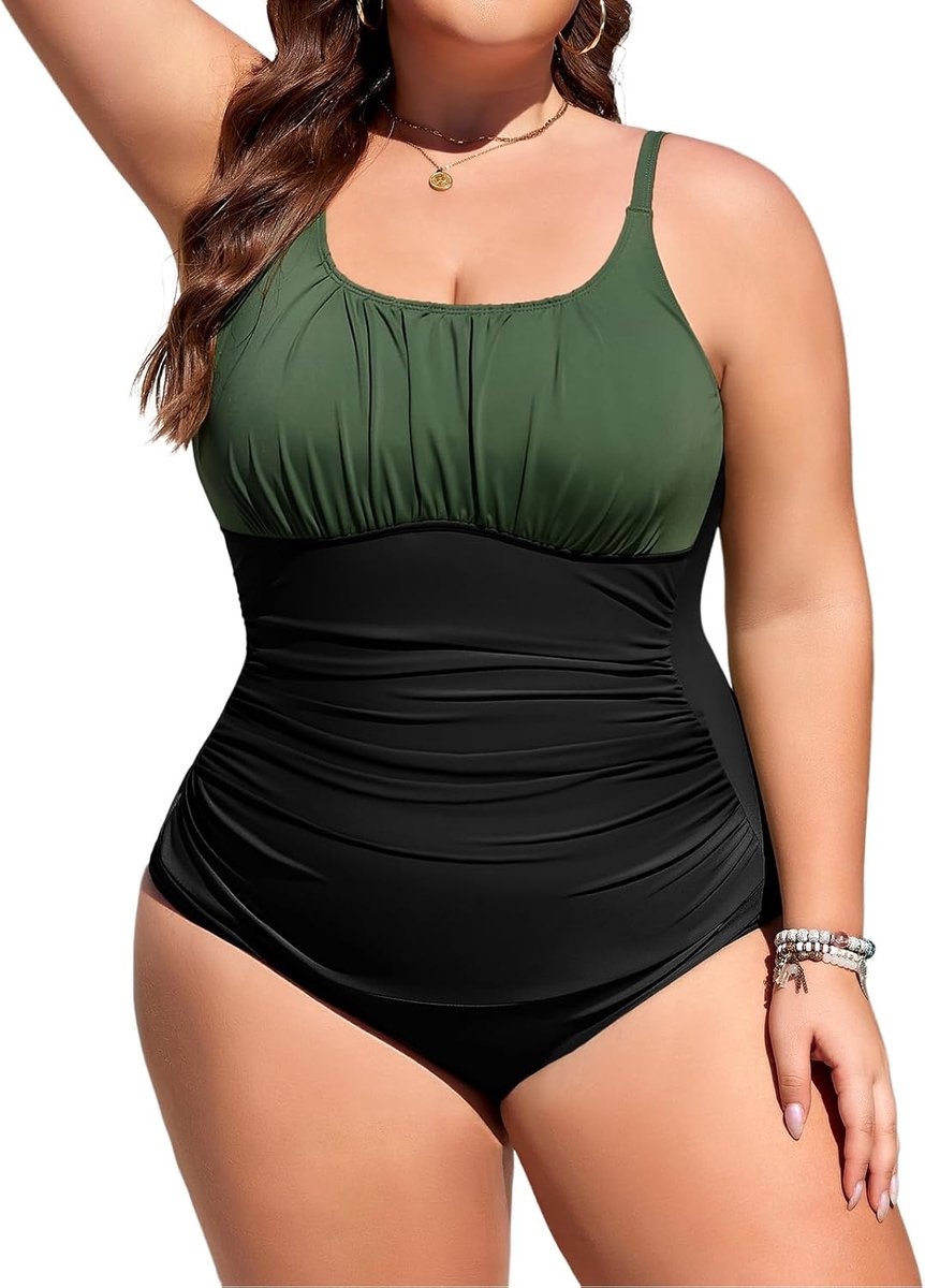 Badpak voor dames, 1 stuk, grote maat, platte buik, eendelig, zwemkleding, push-up, badpak, sexy, spaghetti, verstelbaar, voor strand, zwemmen, L-4XL