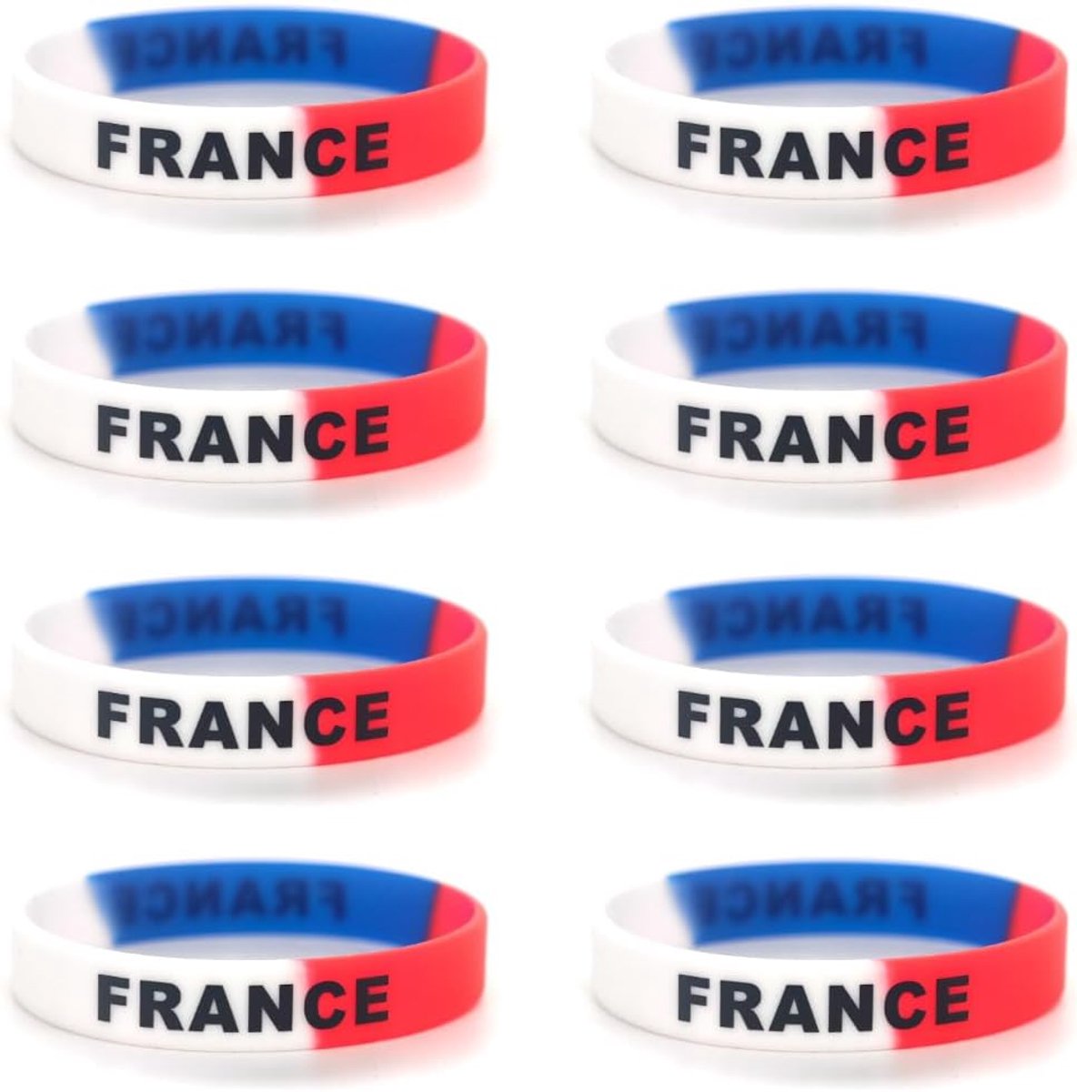 8 stuks elastische armbanden met Franse vlag voor heren en dames, sportarmbanden voor WK 2026, set voor fans, Frankrijk, accessoires, rubber (blauw, wit, rood)