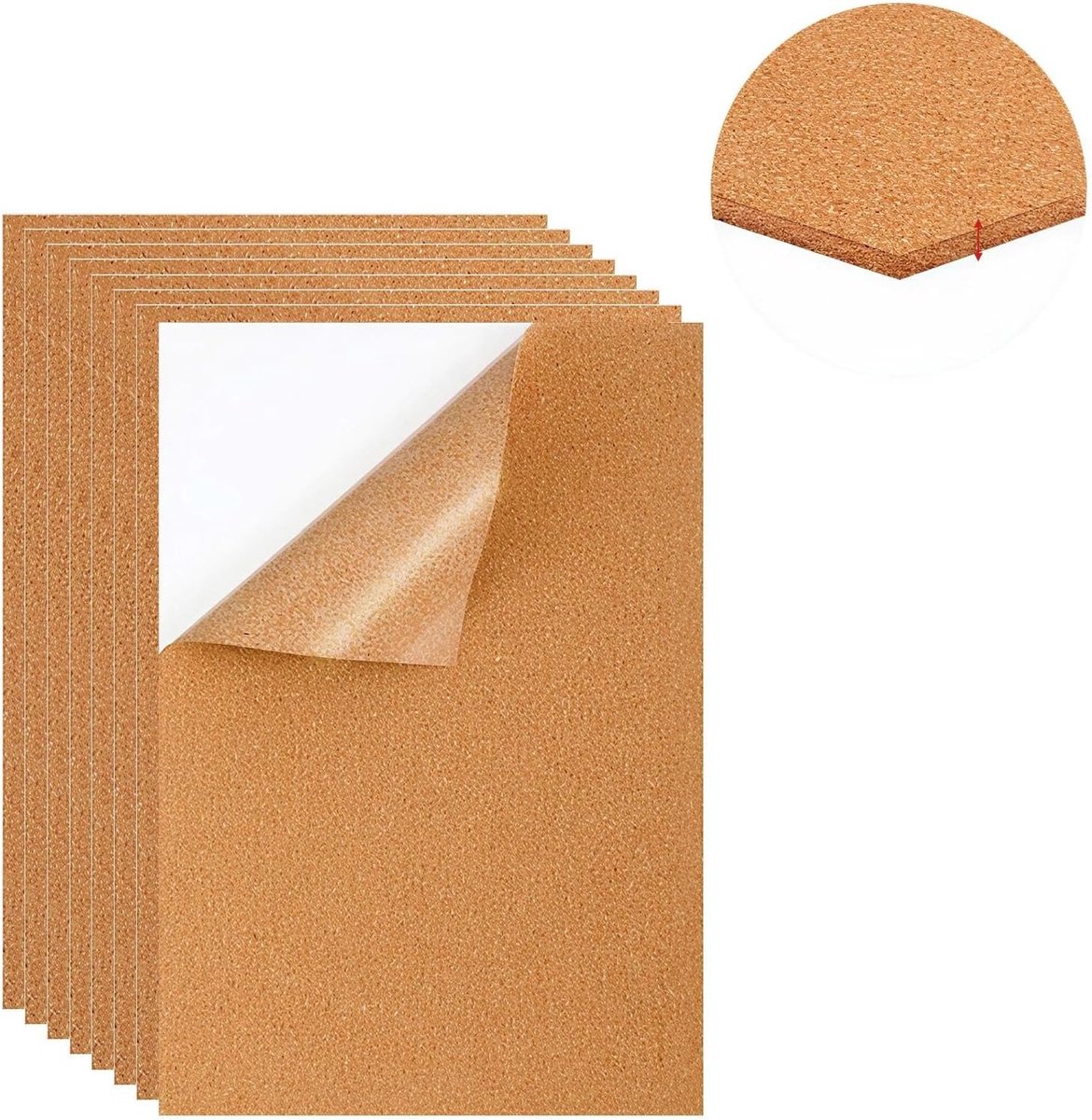 8 zelfklevende kurkplaten, 297x210x2 mm