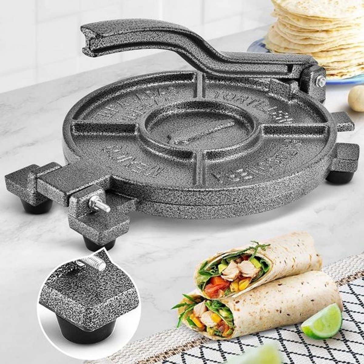 Gietijzeren Tortillapers 26,4 cm – Zware Taco Maker en Roti Pers voor Verse Tortilla’s