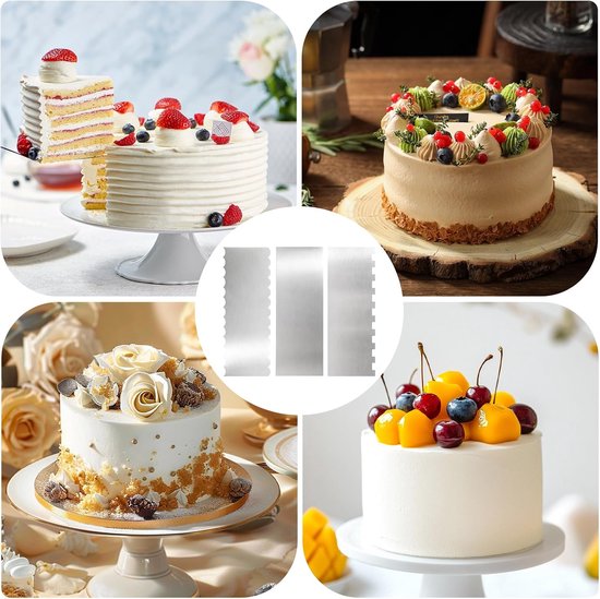 taartschraper, roestvrij staal, taartschraper, taartschraper, taartschraper, taartaccessoires voor het gladmaken van botercrème voor taarten, mousse, botercrème, taartdecoratie, 3 stuks — afbeelding 5