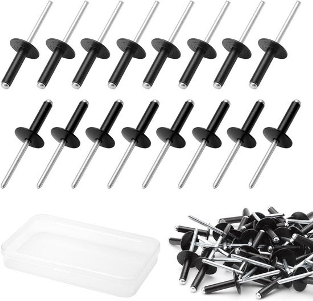 50x Aluminium Blindklinknagels Grote Flens 4.8mm x 20mm - Inclusief Opbergdoos