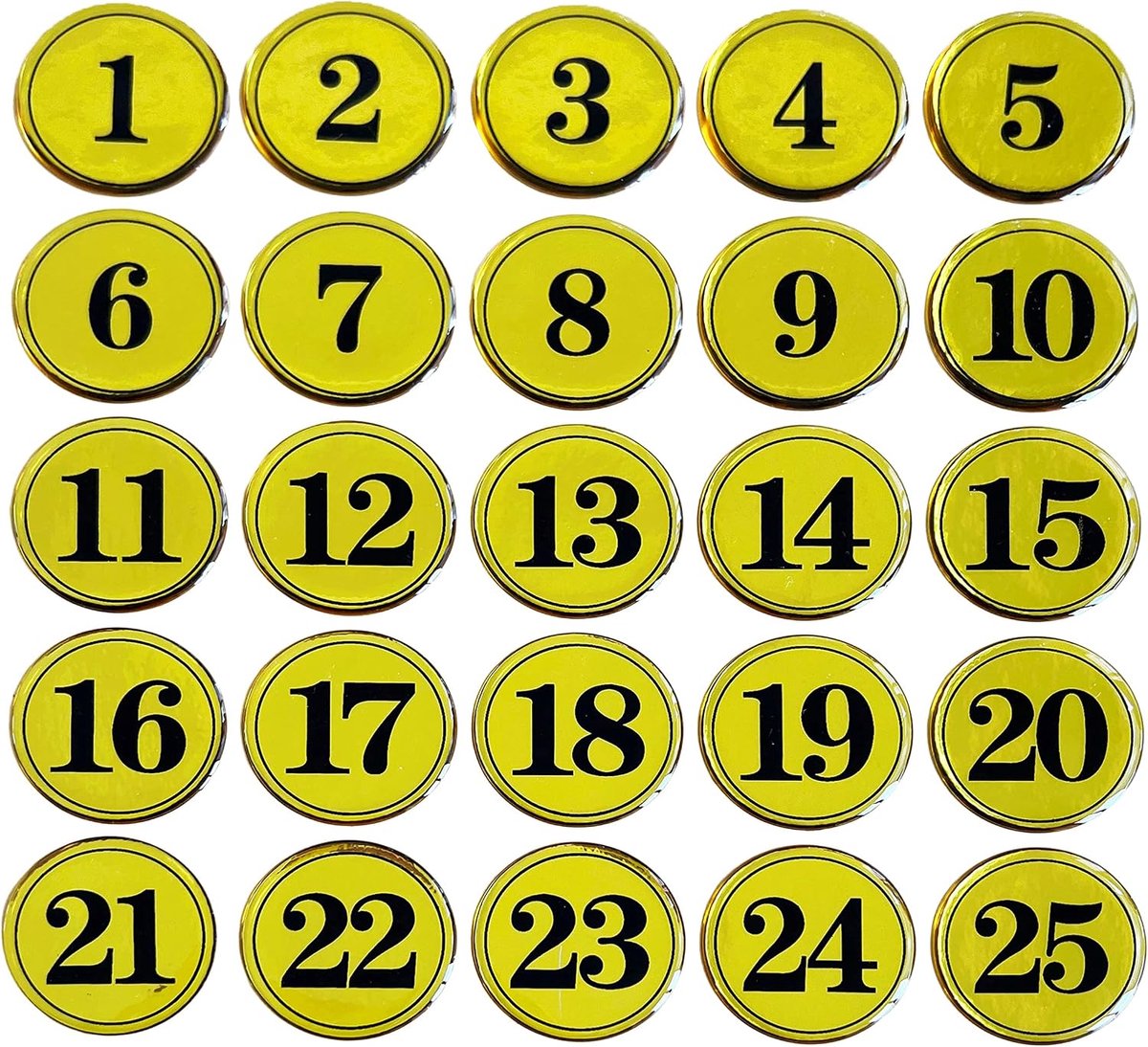 Dailygoods- Tafelnummers 1-25 - Ronde PVC Houder - Antislip - Dubbelzijdige Tape - Ideaal voor Restaurants - Clubs - Pubs - Tafelkaarten