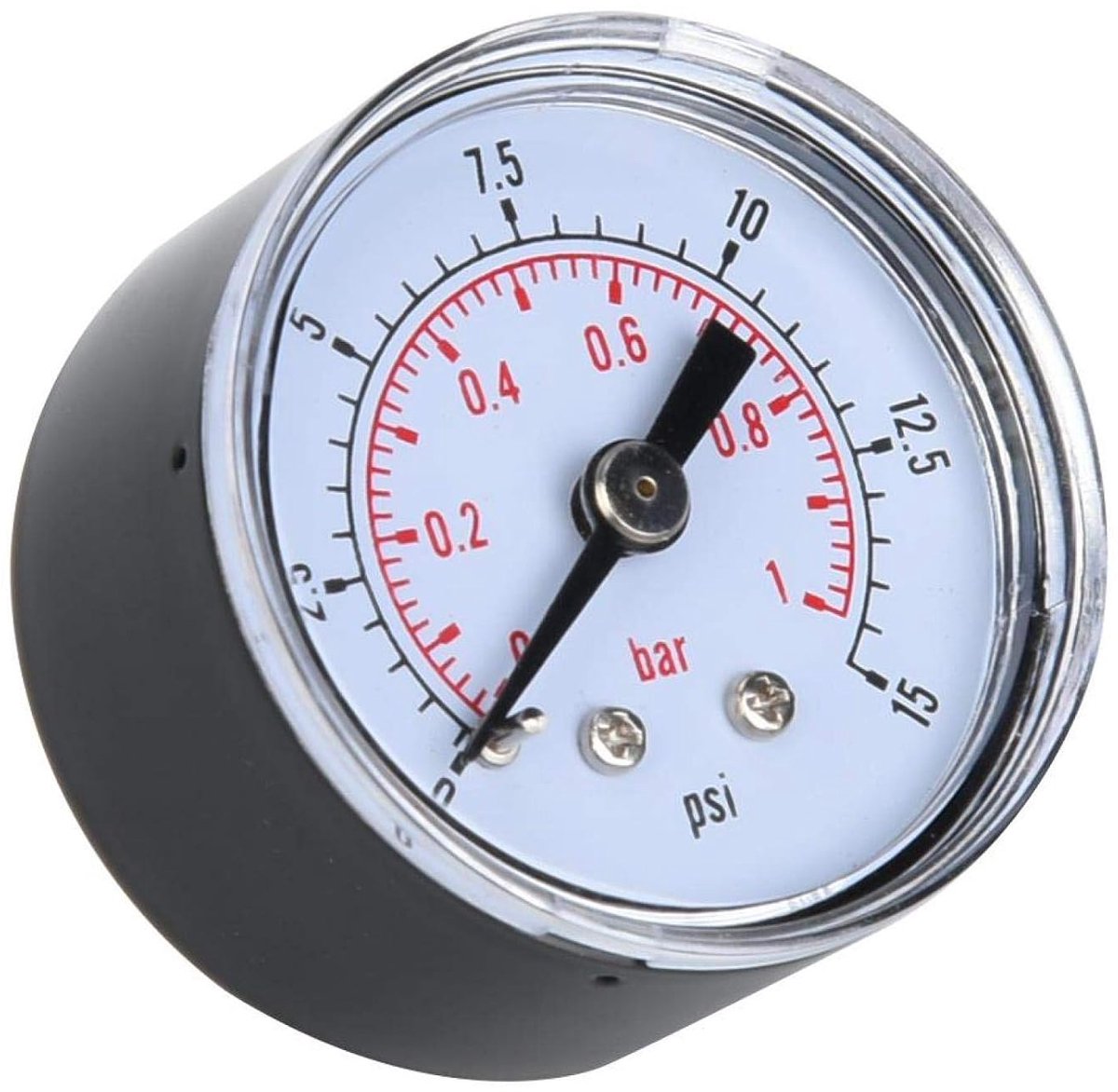 Mechanische manometer voor luchtoliewater 1/8inch BSPT-achteraansluiting(0-15psi, 0-1bar)