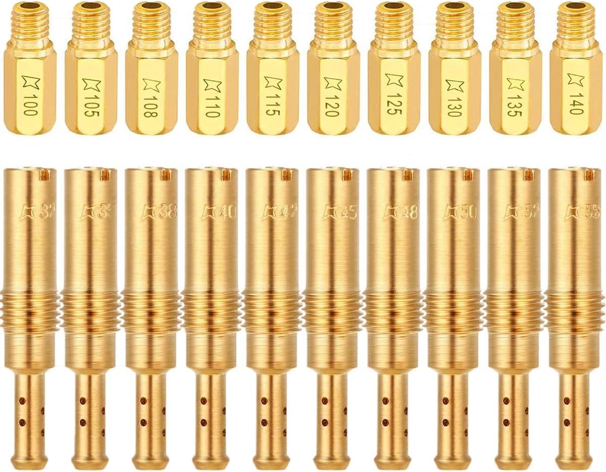 Dailygoods- Carburateur Jets Kit 20 Stuks - Hoofdjets #100/#140 - Slow Pilot Jets #32/#55 - Massief Messing - Draadgang 5 mm - Lengte 28 mm - Sproeier