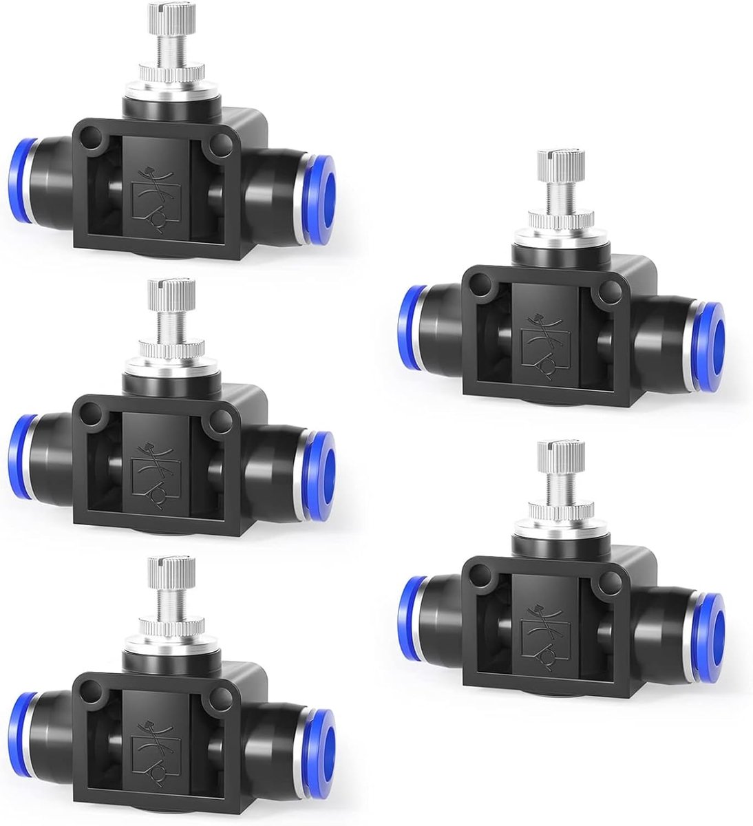 Dailygoods- Regelklep 6mm OD - 5 Stuks - Luchtstroomregelklep - Push to Connect - Eenvoudig te installeren - Stevige kunststof klemmen - Luchtregelaar