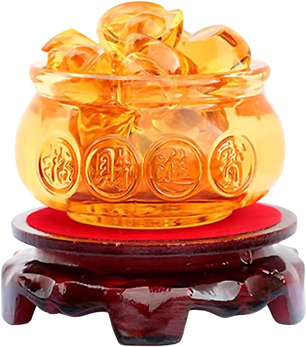 kristalglas Feng Shui gouden schatbekken met ingot/yuan bao, veel geluk rijkdom porsperiteitsbeeldje voor Feng Shui-decoratie, thuiskantoordecoratie, geschenk in Chinese stijl