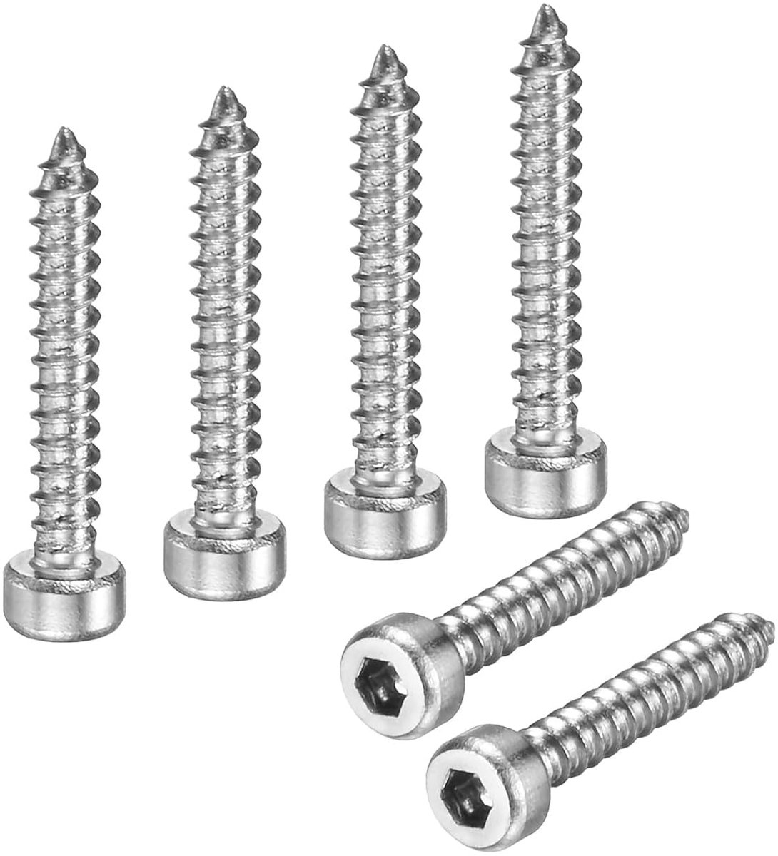 METERXITY 100 stuks zelftappende schroeven met binnenzeskant, M2 x 12 mm roestvrij staal met zelftappende punt voor meubels/machines/doe-het-zelfprojecten, zeskantschroeven voor boren