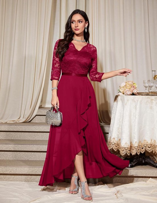 Elegante avondjurk voor bruiloften, kanten jurk, chiffon, Hi-Lo jurk, bruidsmeisjesjurk, vokuhila, feestjurk, lange baljurk, strandjurk — afbeelding 3