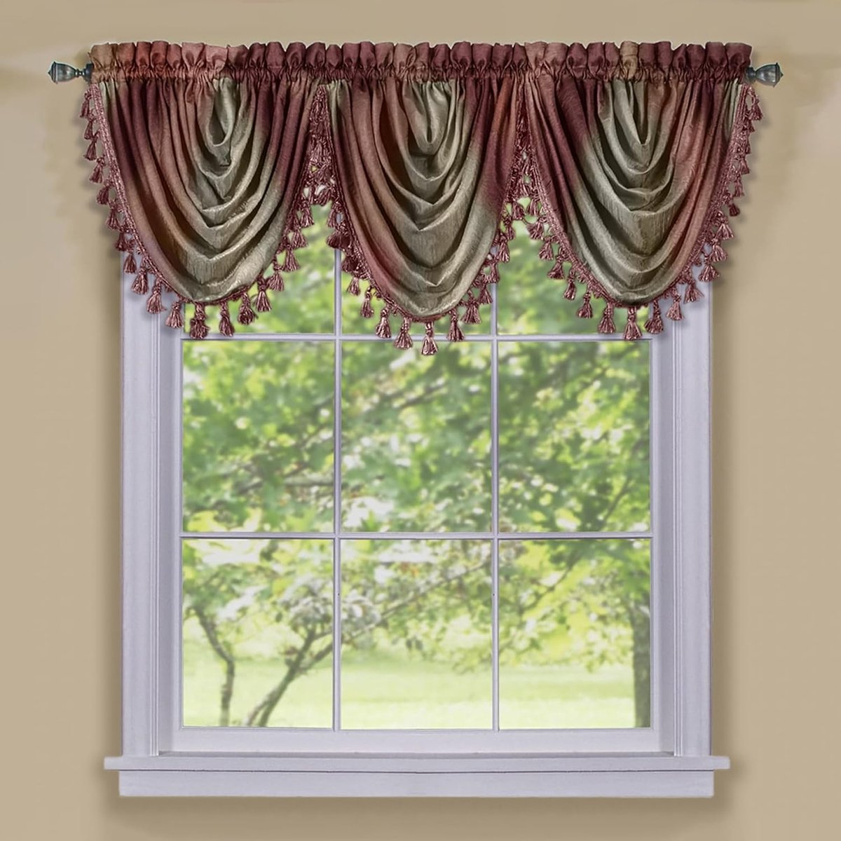 waterval volant raamgordijnen - 117 cm breedte, 40 inch lengte - Ombre (Bourgondië) - Lichtfilterende decoratieve polyester gordijnen voor slaapkamer woonkamer en eetkamer door Achim Home Decor