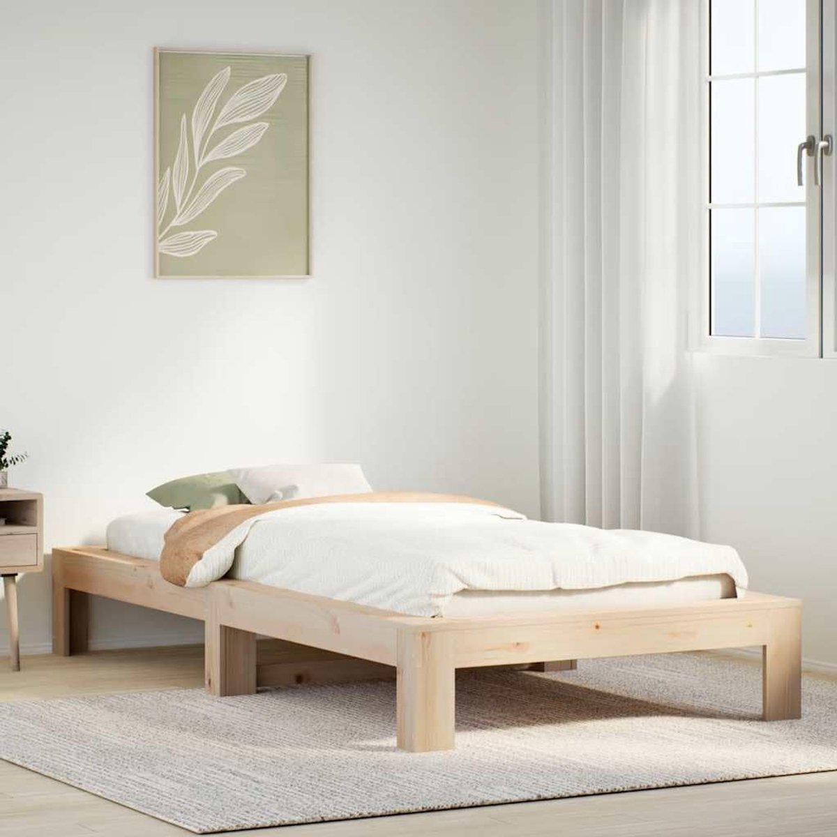 Grenenhout met lattenbodem rustieke slaapkamer 90x190 cm naturel