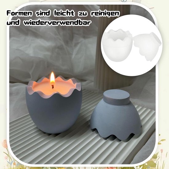 4 Stück Silikonformen Gießformen, Kaninchen Silikonform Ostern, 3D Kaninchen Gießform Ostern, Sojawachs Kerzen, Ostergeschenke (Eier und Kaninchen) — afbeelding 3
