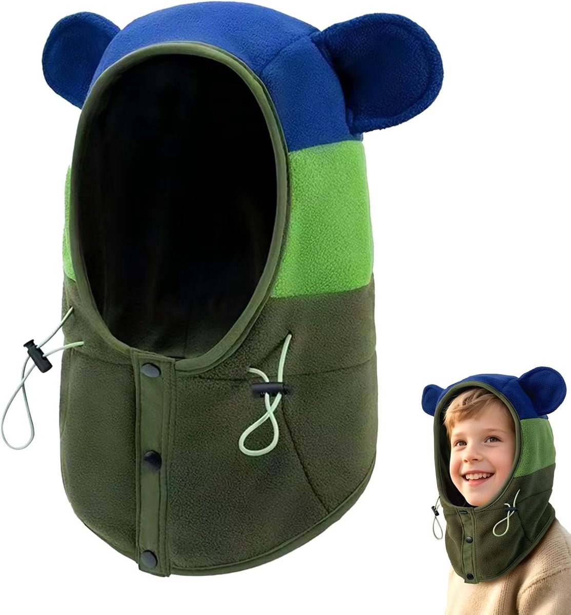 Bivakmuts voor kinderen met twee oren, bivakmuts voor kinderen, multifunctioneel, winddicht, warm, schattige balaclava, kinderbivakmuts voor jongens en meisjes, outdoor-activiteiten