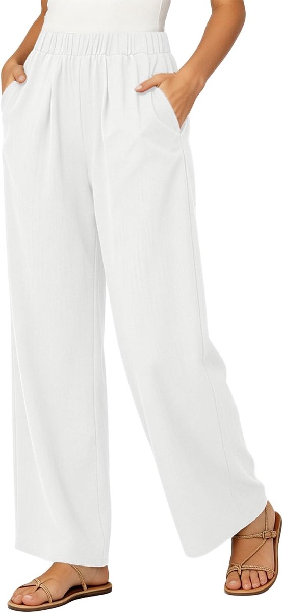 broek voor dames, zomer, brede broek, elegant, elastisch, lang, comfortabel, palazzo-broek, strandbroek, casual, met zakken