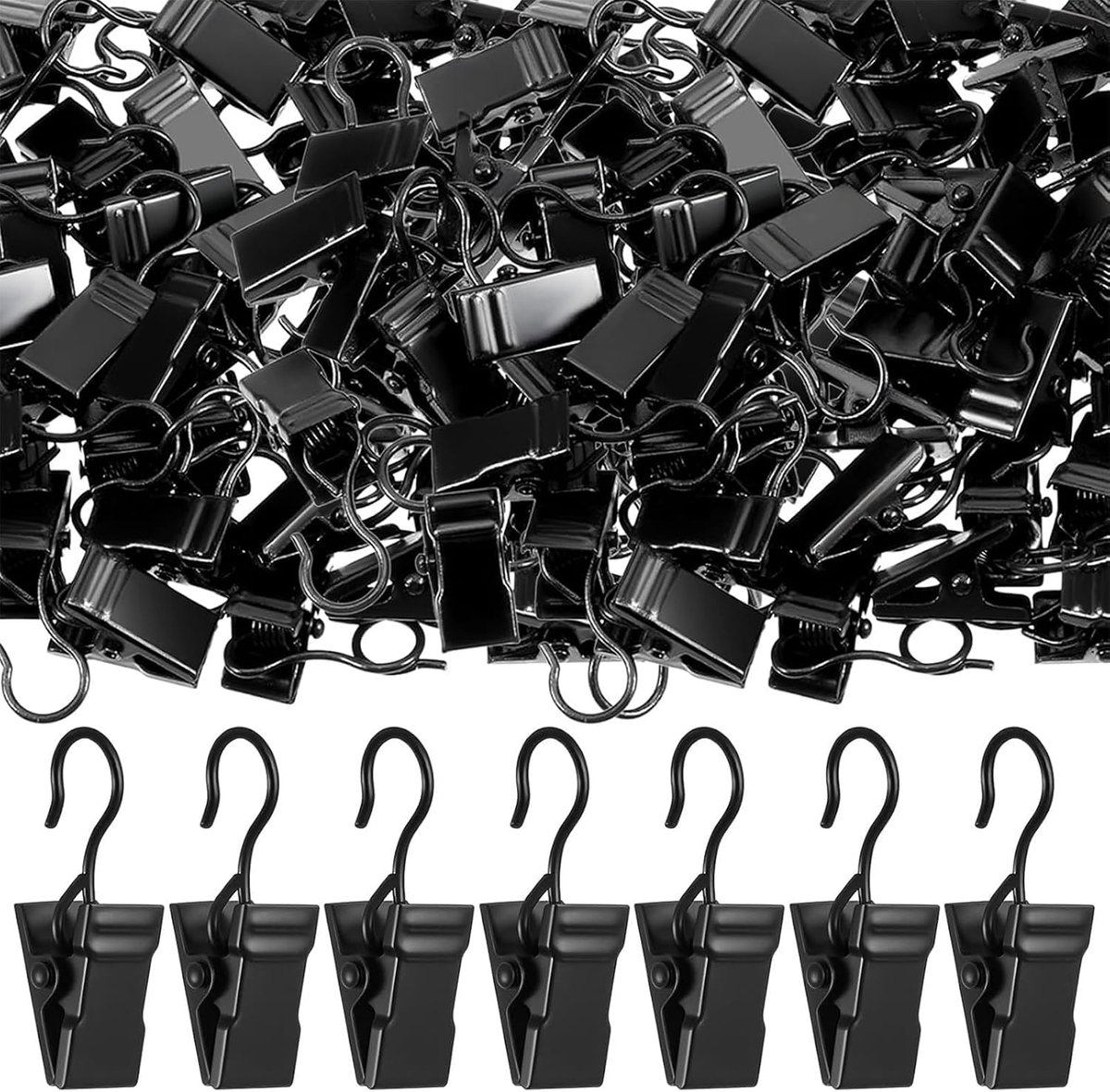 100 stuks zwarte clips voor gordijnen, clips voor gordijnen met