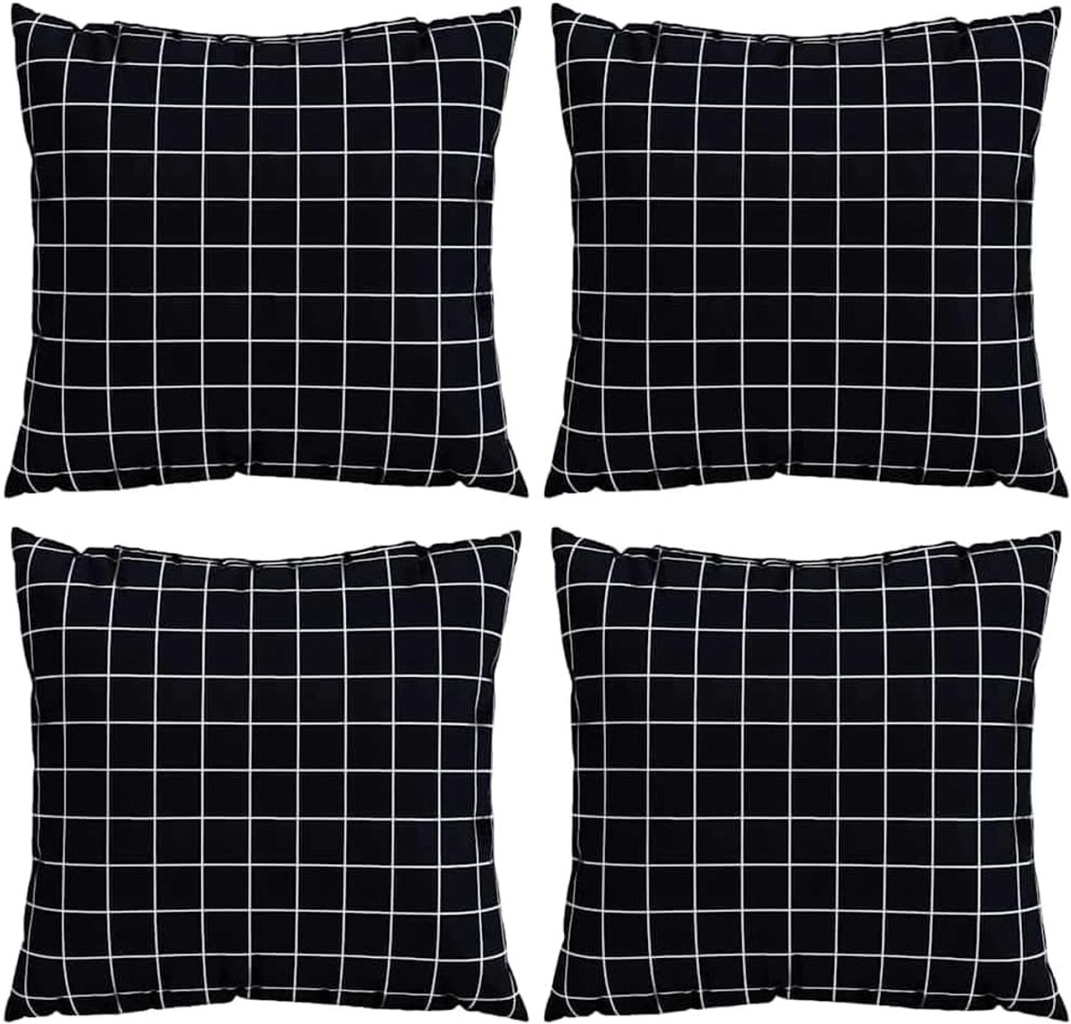 Set van 4 strooikussens, zwart geruit, 60 x 60 cm, polyester strooikussen met vulling voor de woonkamer, modern sierkussen met matte afwerking, onderhoudsvriendelijk en vormvast