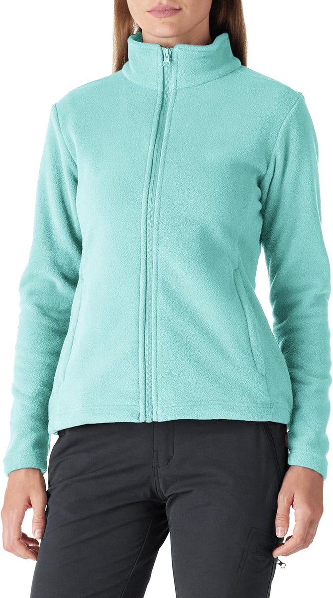 Ventures Fleecejack voor dames, met doorlopende ritssluiting, opstaande kraag, lichte fleece sweatjas, antistatische elektriciteit, voor hardlopen, wandelen en vrije tijd, mintgroen, S