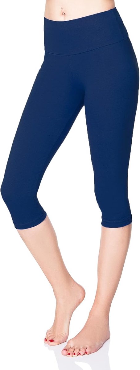 Dameslegging, 3/4-model, van katoen, hoge taille, cropped, met buikcontrole, yogabroek voor dames, geschikt voor sport, workout, fitness, activewear