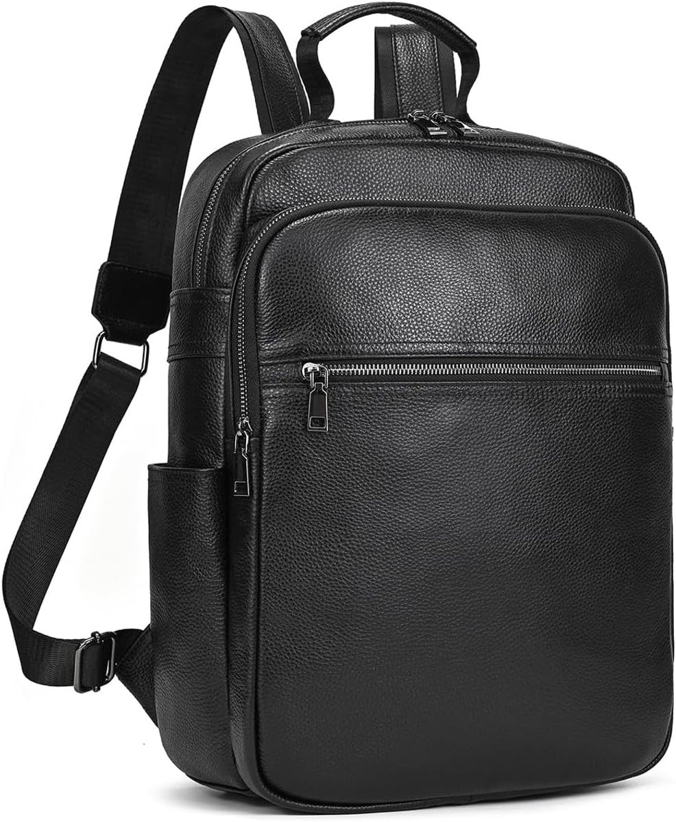 Leren rugzak voor heren, 14 inch laptop, zwart