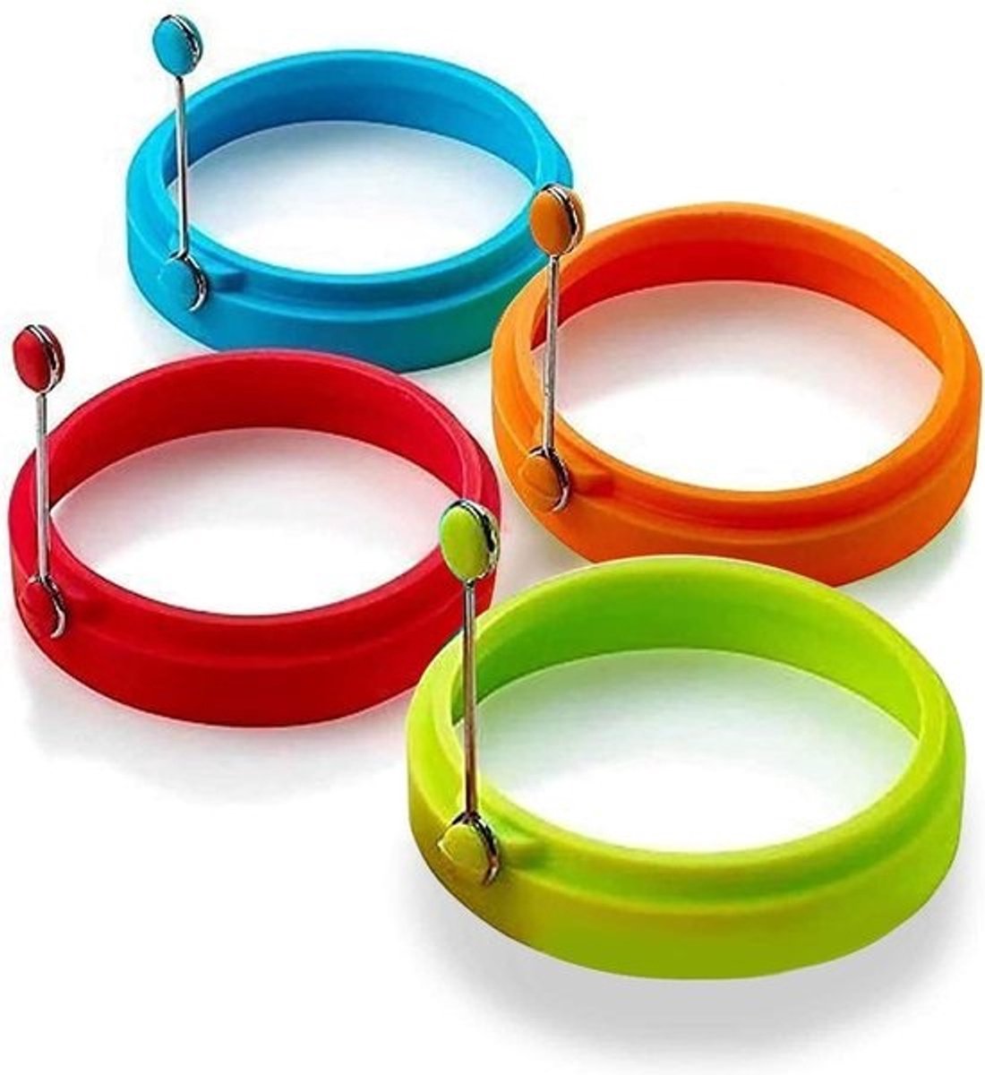 Siliconen eierring - Braadring pannenkoek - Perfecte eieren bakken - Antiaanbaklaag - 10.5 cm diameter - 4 kleuren set