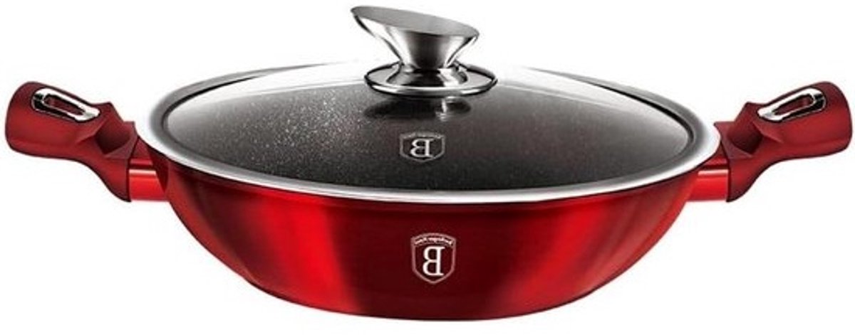 Kookpan met Deksel - Wokpan Koekenpan - Lekker Koken - Antiaanbaklaag - 30 cm - Bordeaux