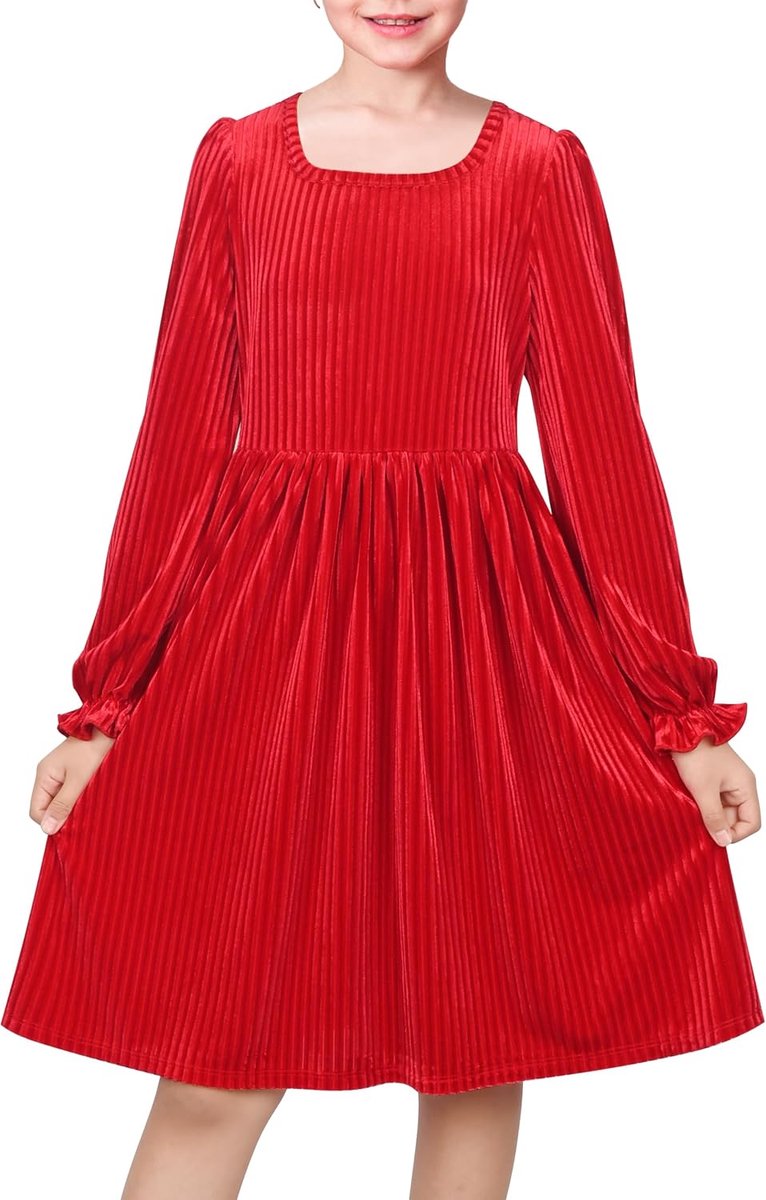 Rood met Pailletten Lange Mouwen Casual Jurk