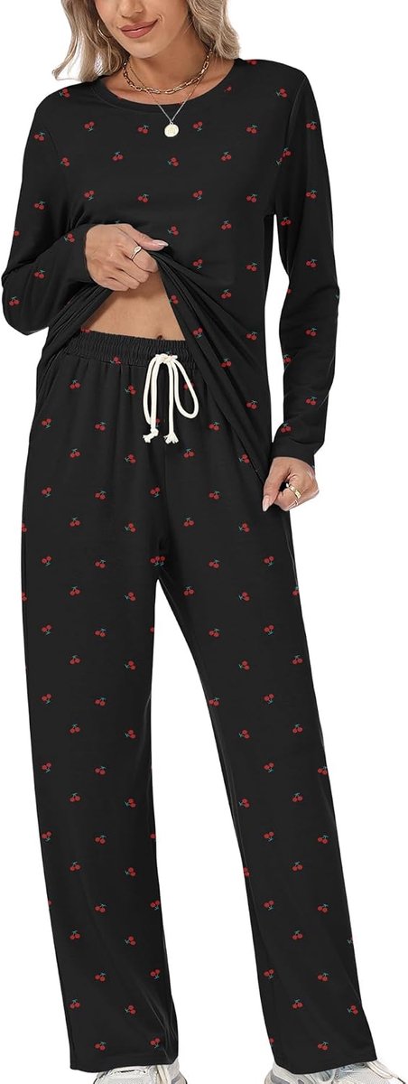 Pyjama voor dames, lange pyjamaset, nachtkleding, loungewear met