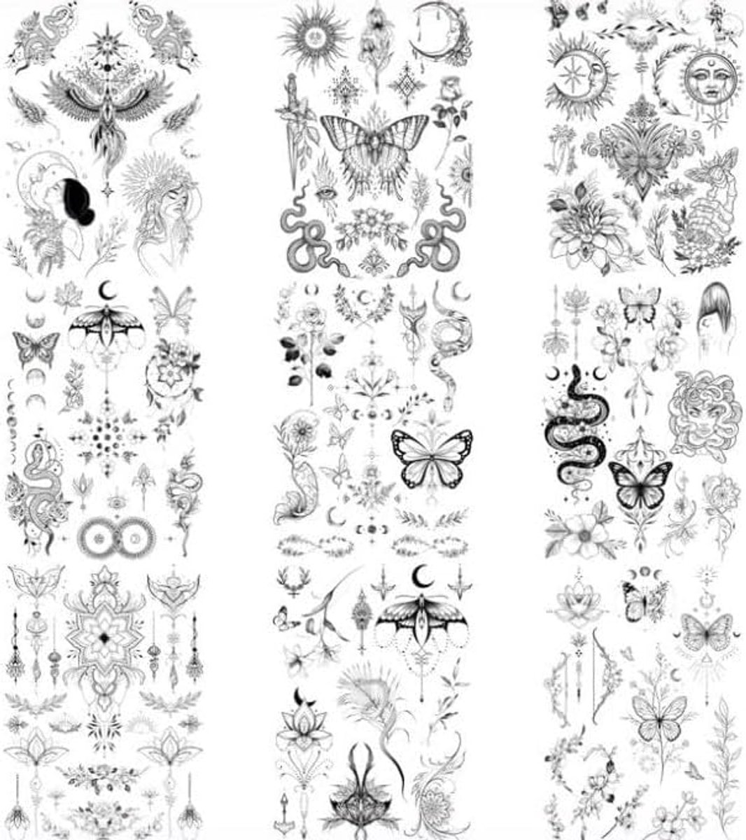 9 vellen nep tatoeages slang tatoeages vlinder tatoeages Medusa tattoo zon maan tatoeages P9