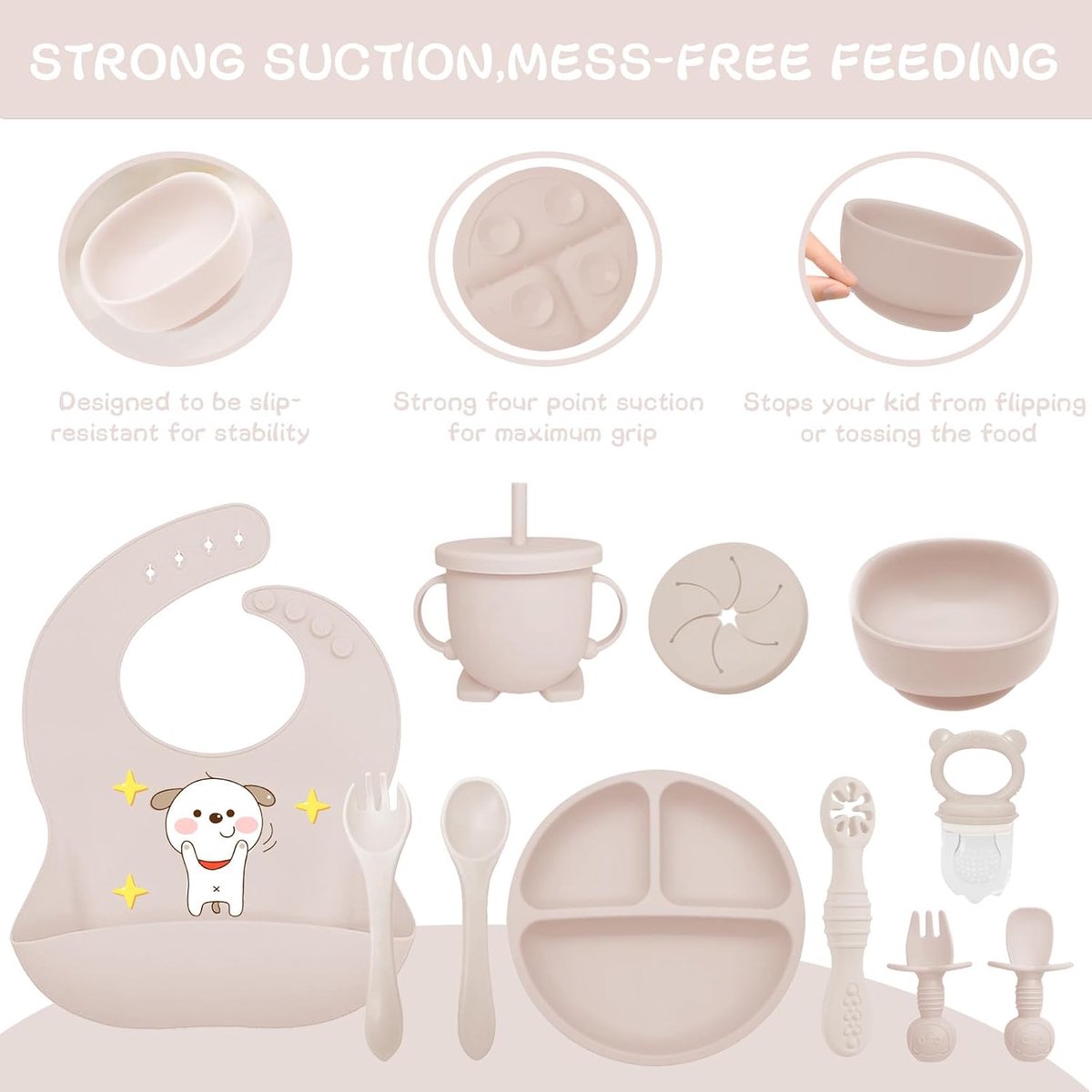 12-delige Baby Eetset Silicone, antislip & BPA-vrij