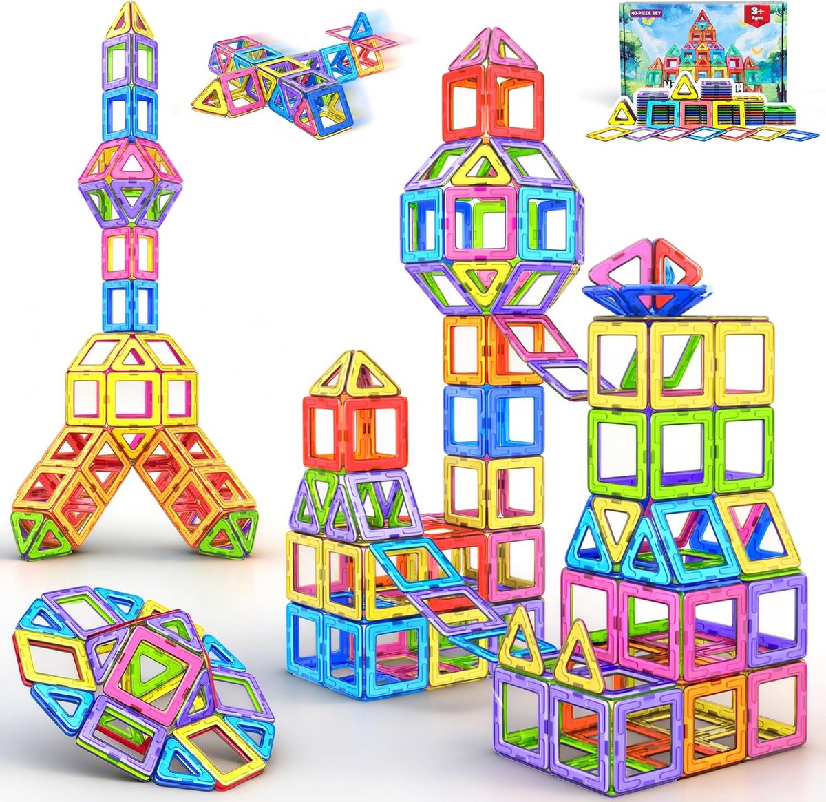 Magnetische bouwstenen, 40 delen magnetisch spel STEM magnetische bouwstenen, Montessori speelgoed jaar, magneten speelgoed, 4, 5 jaar, cadeau voor kinderen, jongens en
