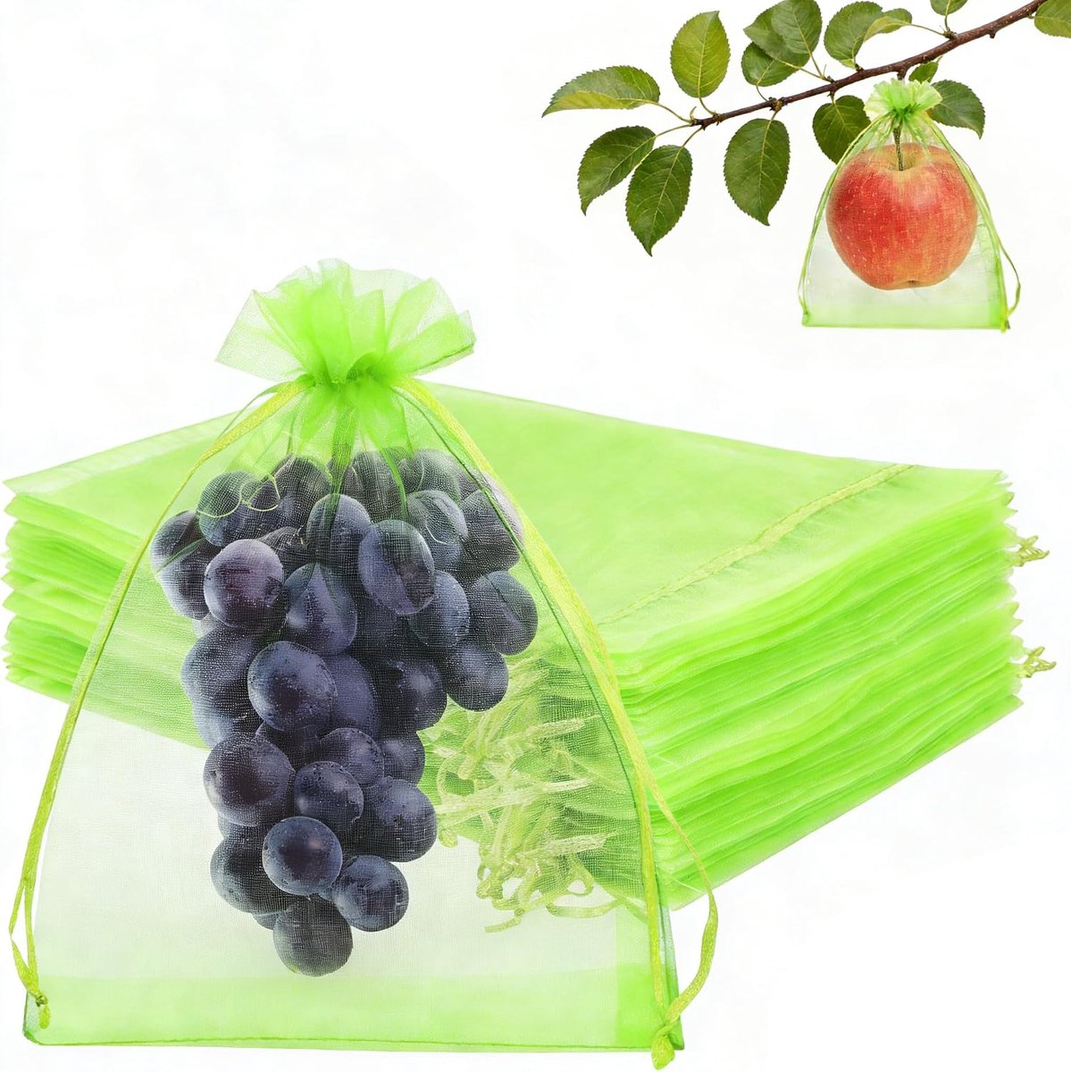 100 stuks druivenbeschermzakken, 15 x 20 cm, fruitbeschermzakjes, organza, druivenzakjes, net, fruitbeschermingsnet, zakjes voor wijndruiven, fruit (groen)