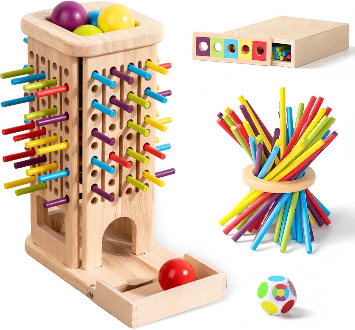Speelgoed jaar, 3-in-1 bordspel, educatief spel met 40 houten stokjes jaar, houten speelgoed, motoriekspeelgoed en classificatie, Montessori-cadeau voor kinderen van