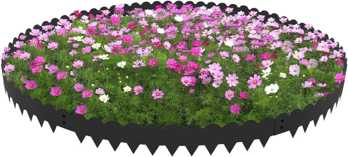 Gazonrand, metalen borderrand, 102 x 15 cm, gazonranden met 5 cm grondpennen, flexibele perkrandomranding, tuinhek om te steken voor tuinen, moestuinen, boerderijen (zwart)