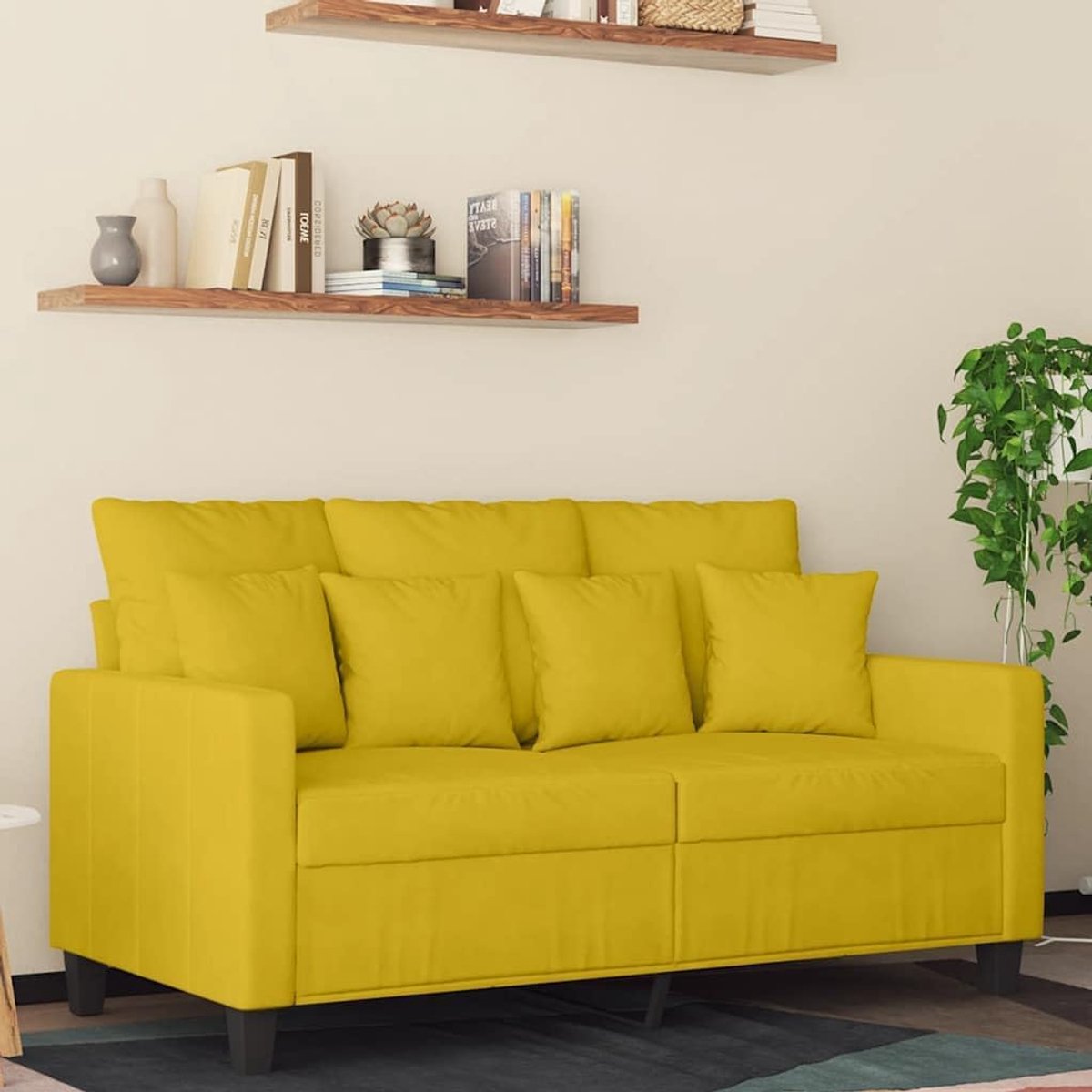 2-zitsbank, geel, 120 cm, fluweel, zacht velours, robuust metalen frame voor woonkamer, comfortabel zitkussen, modern design, meubelstuk