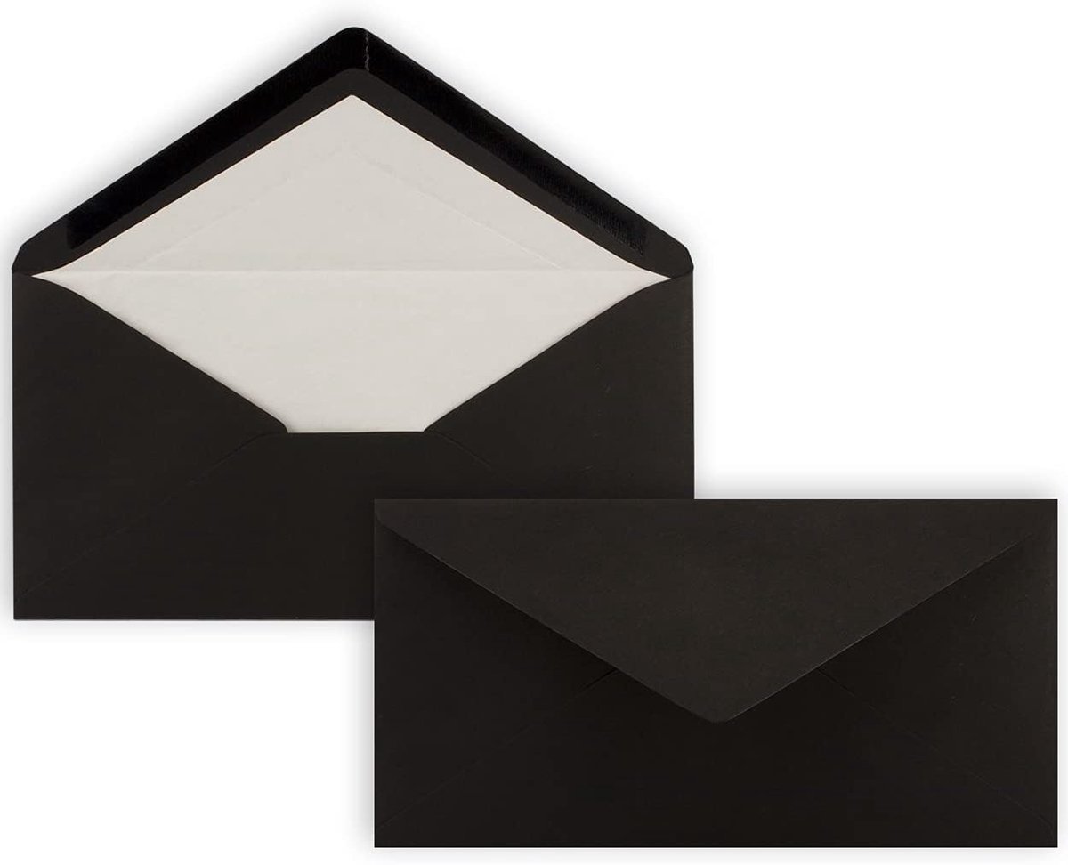 50 x DIN lange enveloppen, zwart met witte zijdevoering, 11 x 22 cm, 100 g/m², ideaal voor uitnodigingen, kerstkaarten, wenskaarten uit de serie Farbenfroh