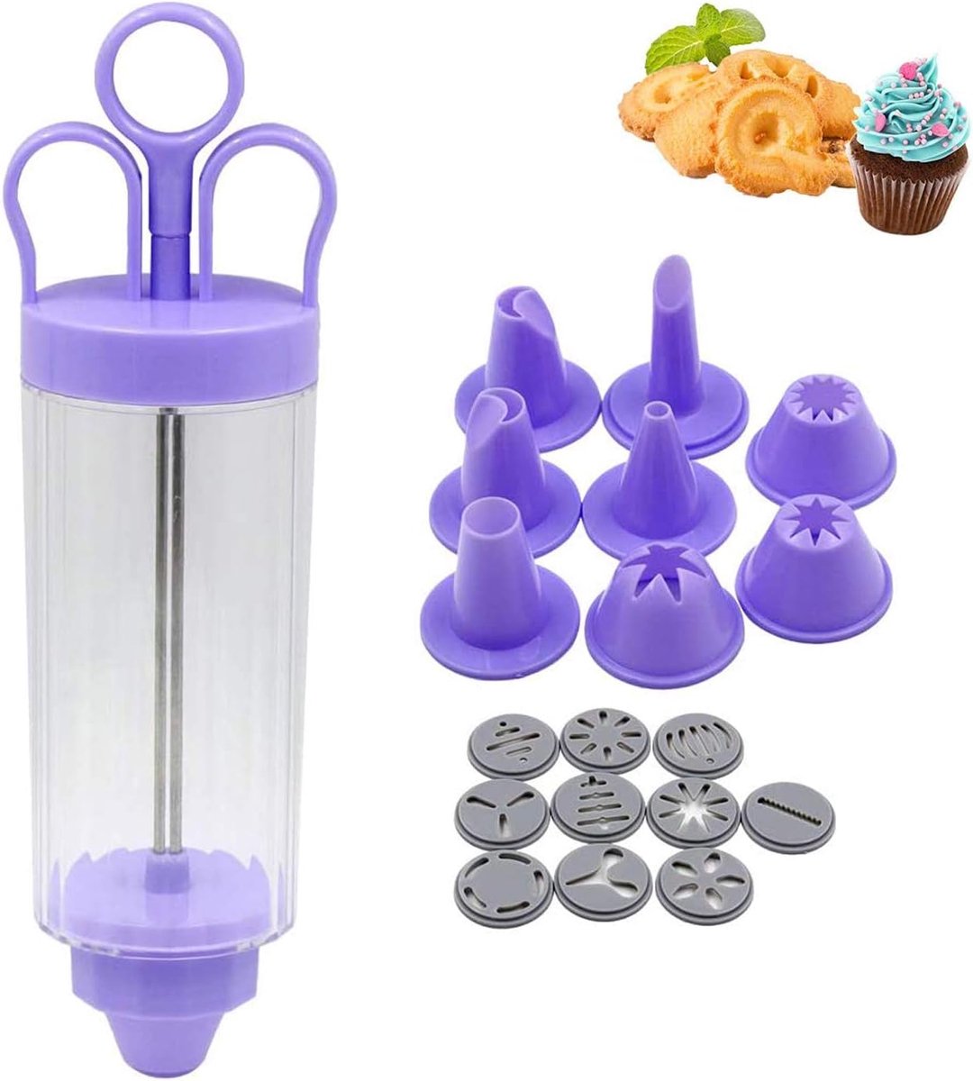 Klassieke Decoratieve Spuit Met 8 Spuitmonden, Taartversierpen, 10 Soorten Glazuurversiering, Taartversiertool，Biscuitcrème-Injector Gemonteerd Met Buisvormige Cake-Embosser
