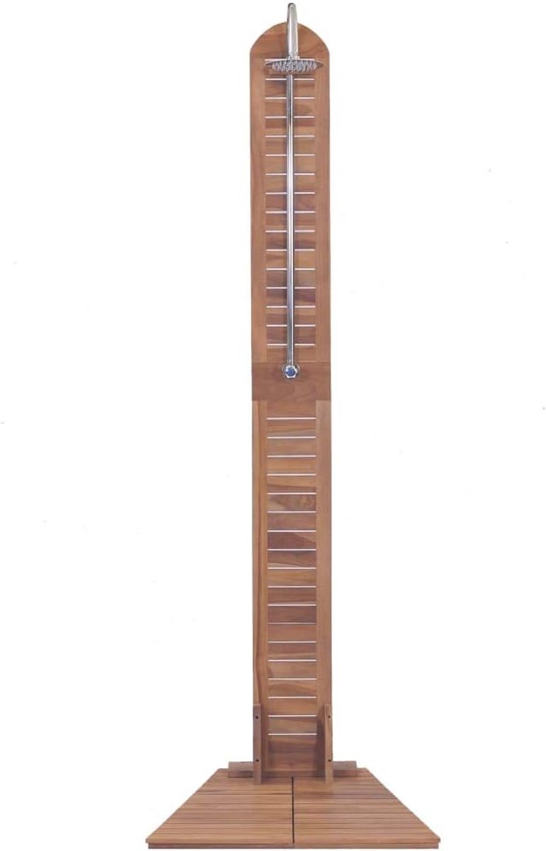 Tuindouche buitendouche van teakhout, zwembaddouche met bodemplaat voor de tuin 70 x 75 x 204 cm