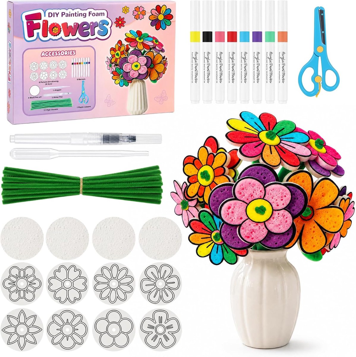 Knutselset voor kinderen jaar, 3D-bloemen, knutselset met schuimbloemen en kleuren, creatieve set voor kinderen voor verzorgde activiteiten, verjaardag, thuis en knutseluur