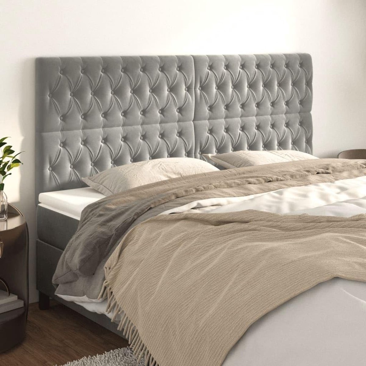 Hoofdeinde verstelbaar fluweel, 180 x 7 x 118 / 128 cm, lichtgrijs hoofdeinde voor bed met houten poten, in hoogte verstelbaar, zacht velours, stevige rugsteun, eenvoudige montage