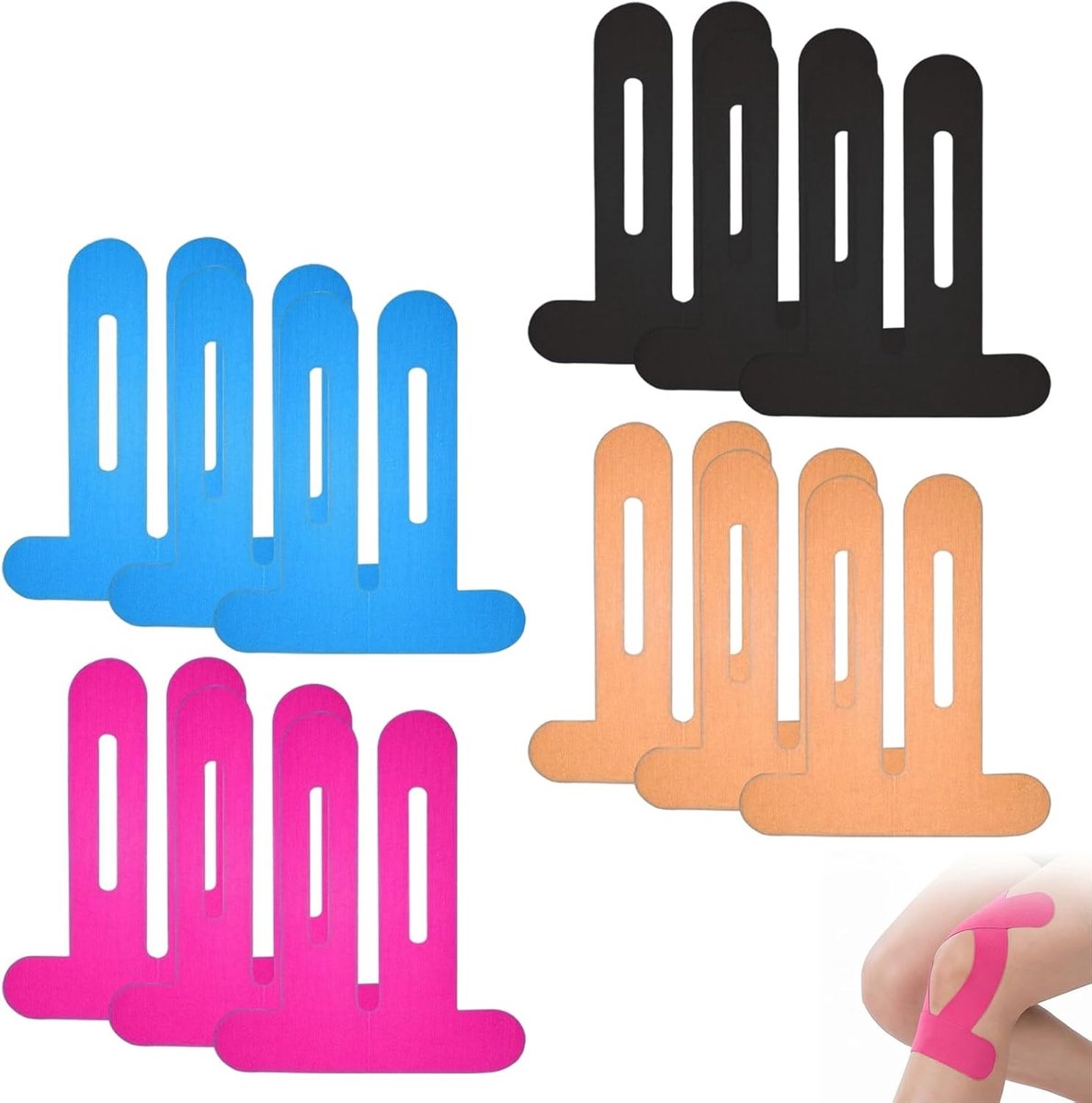 12 stuks voorgesneden sportkniebandes, voor hardlopen en marathon, hoge stabiliteit, maat L, 25 x 22 cm, 4 kleuren voor training en professionele atletiek