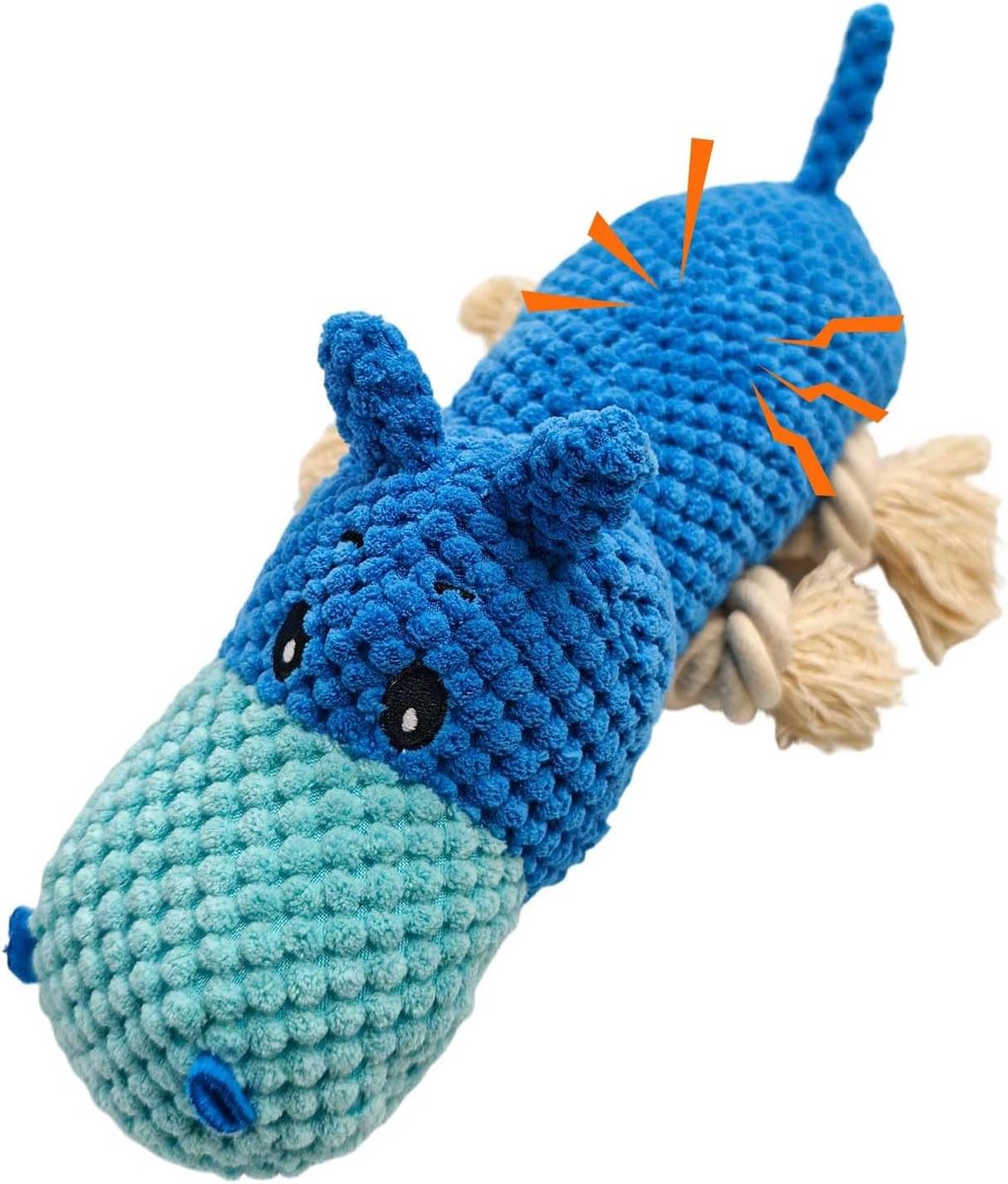Knuffelspeelgoed, blauw nijlpaard liggend pluche touwknoop, interactief tandverzorging-kauwspeelgoed voor kleine en middelgrote honden