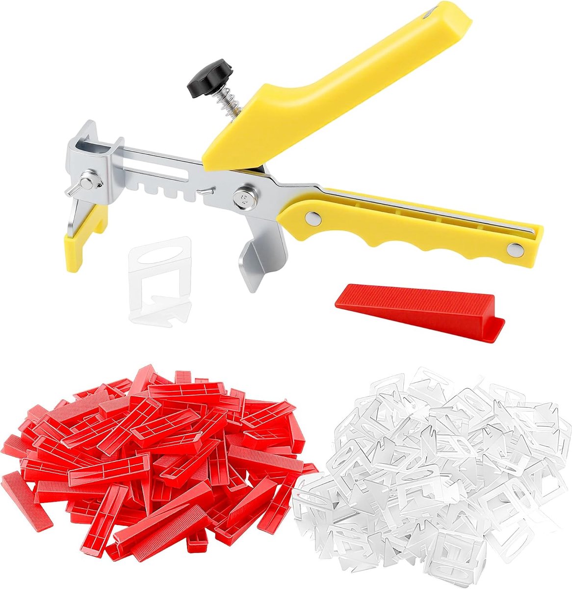 Nivelleringssysteem voor tegels, 1001 stuks, 2 mm, nivelleringsset, nivelleringsset, 800 treklussen, 200 tegelwiggen en tegeltang, tegelleghulp, gereedschap voor wandtegels, vloertegels