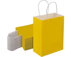 25 stuks papieren zakjes, ELOKI snoepzakjes met handgrepen, kleurrijke papieren zakken voor kinderfeest, verjaardag, bruiloft, Halloween, Kerstmis, Thanksgiving, feesten, geel