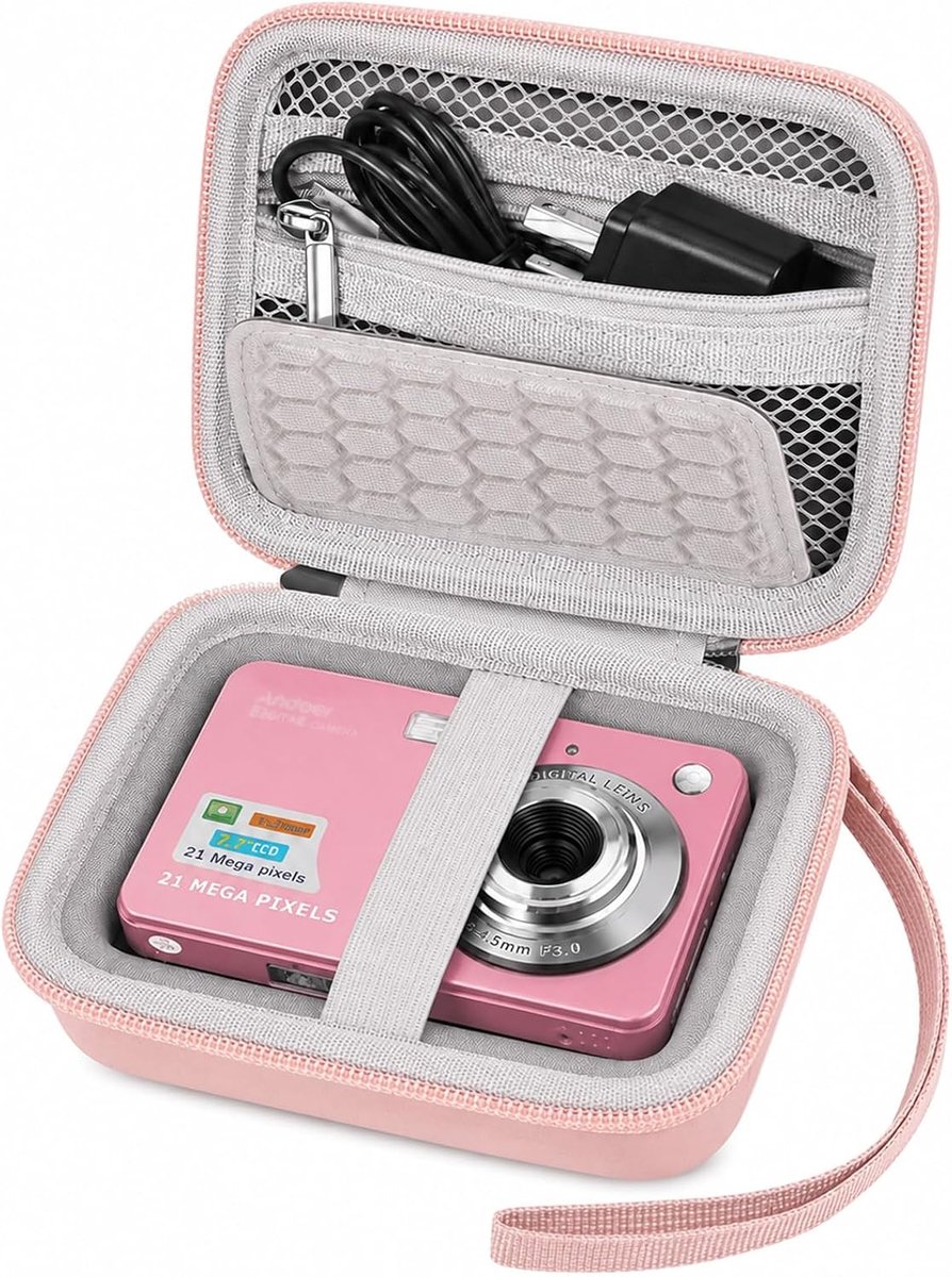 cameratas voor VOXPAN/DPFIHRGO digitale camera, 8 x digitale zoom, HD digitale camera, 21 MP, 1080p HD, 2,7 inch foto, compacte camera, alleen kleine opbergdoos (roségoud)