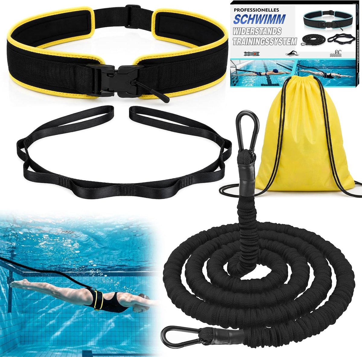 zwemgordel voor volwassenen, voor zwembad, 3,5-8 m, met elastische banden, zwemhulp voor volwassenen, geschikt voor beginners en professionals, voor zwemtraining